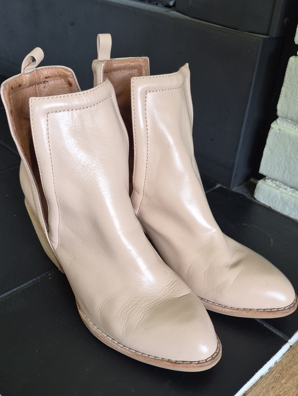 Jeffrey Campbell Nude Leather Ankle Booties, 6